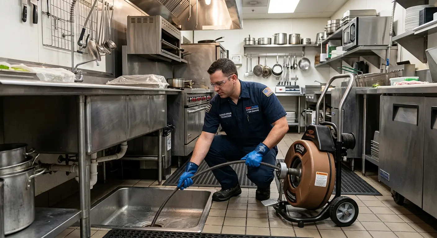 Commercial drain cleaning service in a restaurant kitchen in Jackson